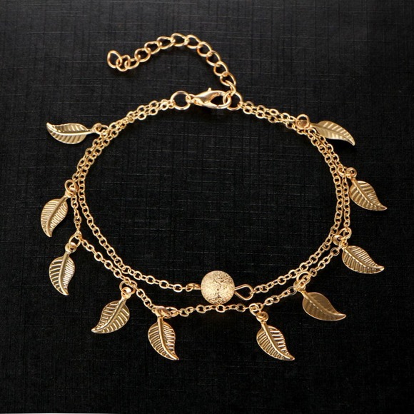 Gold Leaf Anklet Fashion Jewelry - Picture 2 of 4